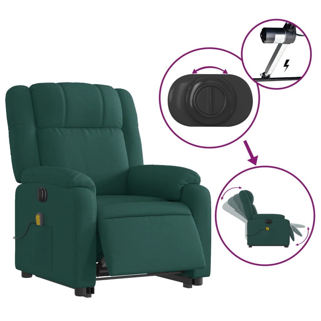 Fauteuil inclinable de massage électrique Vert foncé Tissu Fauteuils vidaXL   