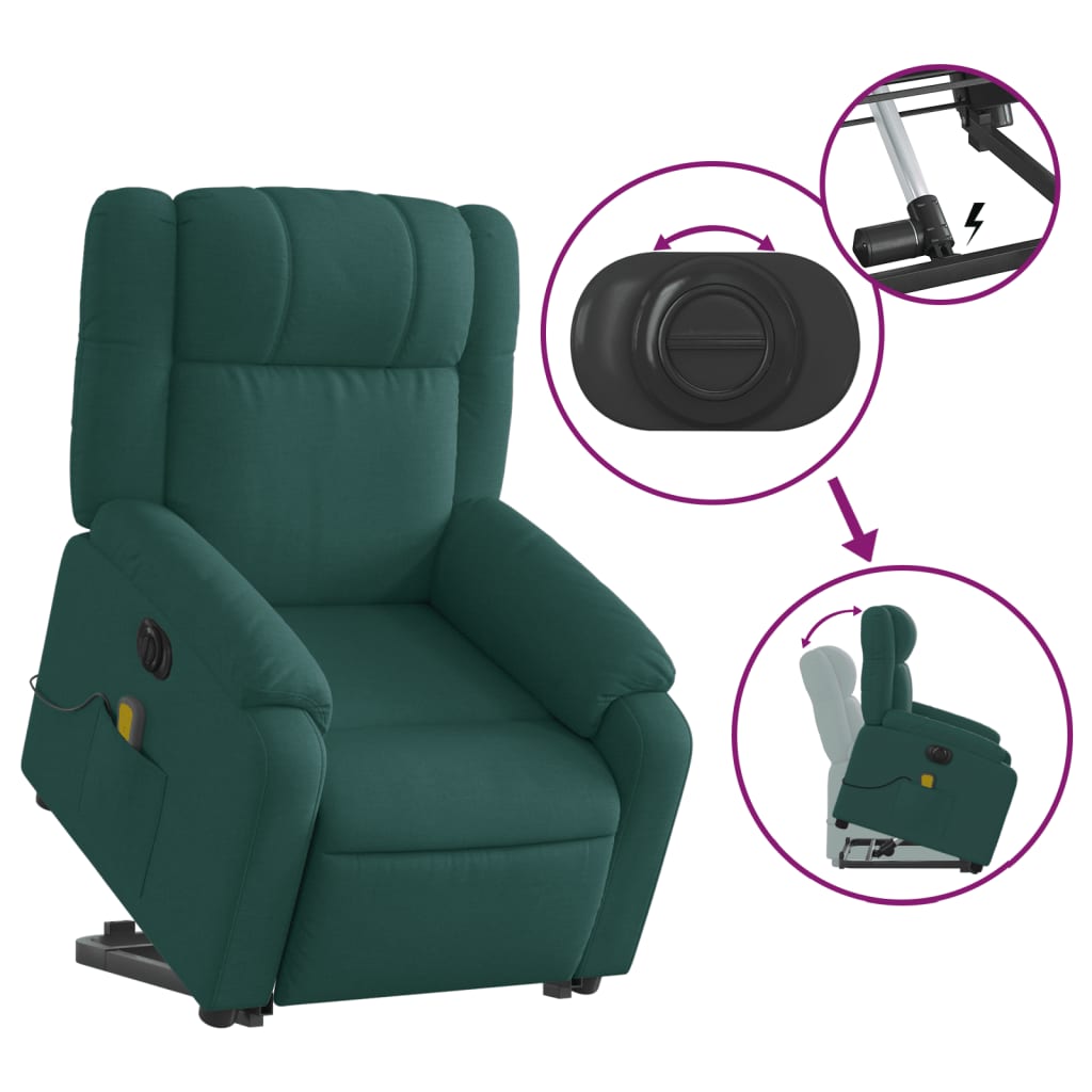 Fauteuil inclinable de massage électrique Vert foncé Tissu Fauteuils vidaXL   