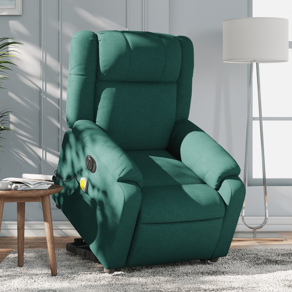 Fauteuil inclinable de massage électrique Vert foncé Tissu Fauteuils vidaXL   