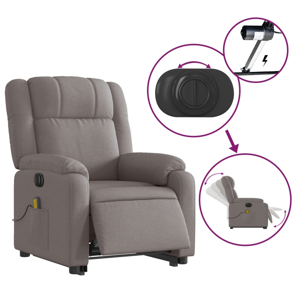 Fauteuil inclinable de massage électrique Taupe Tissu Fauteuils vidaXL   