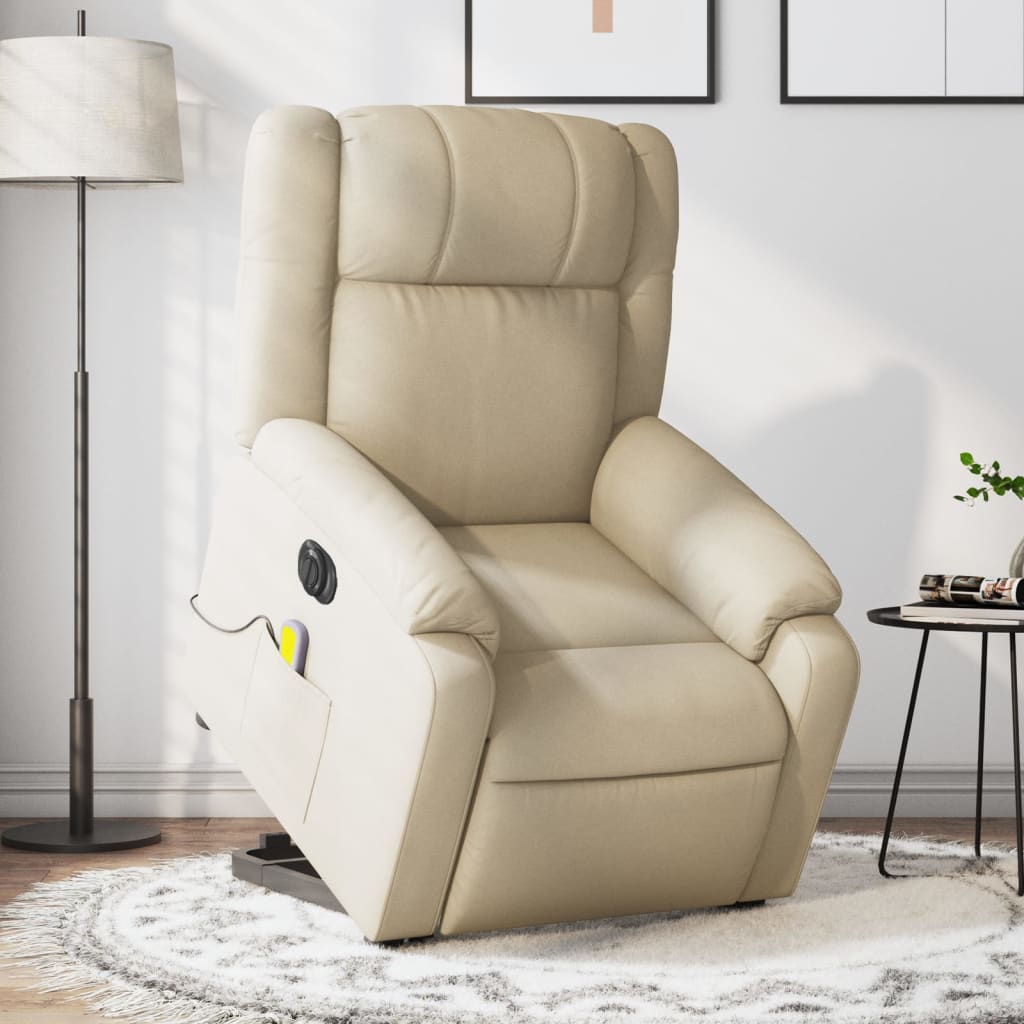 Fauteuil inclinable de massage électrique Crème Tissu Fauteuils vidaXL   