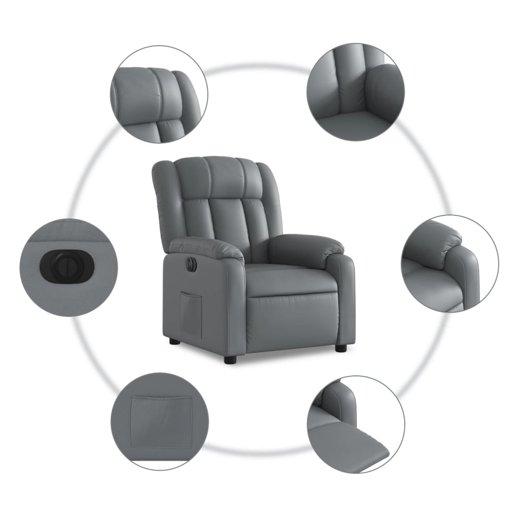 Fauteuil inclinable électrique Gris Similicuir Fauteuils vidaXL   