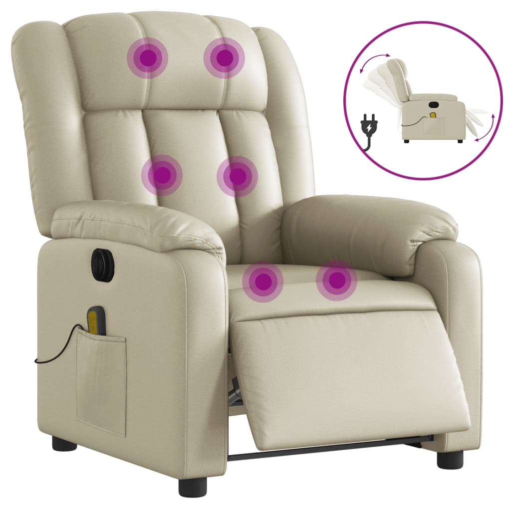 Fauteuil de massage inclinable électrique crème similicuir Fauteuils vidaXL   