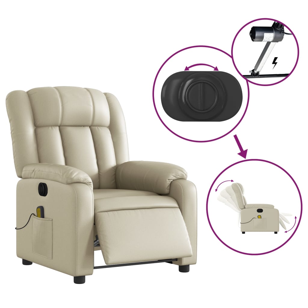 Fauteuil de massage inclinable électrique crème similicuir Fauteuils vidaXL   