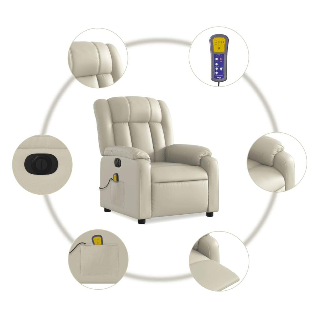 Fauteuil de massage inclinable électrique crème similicuir Fauteuils vidaXL   