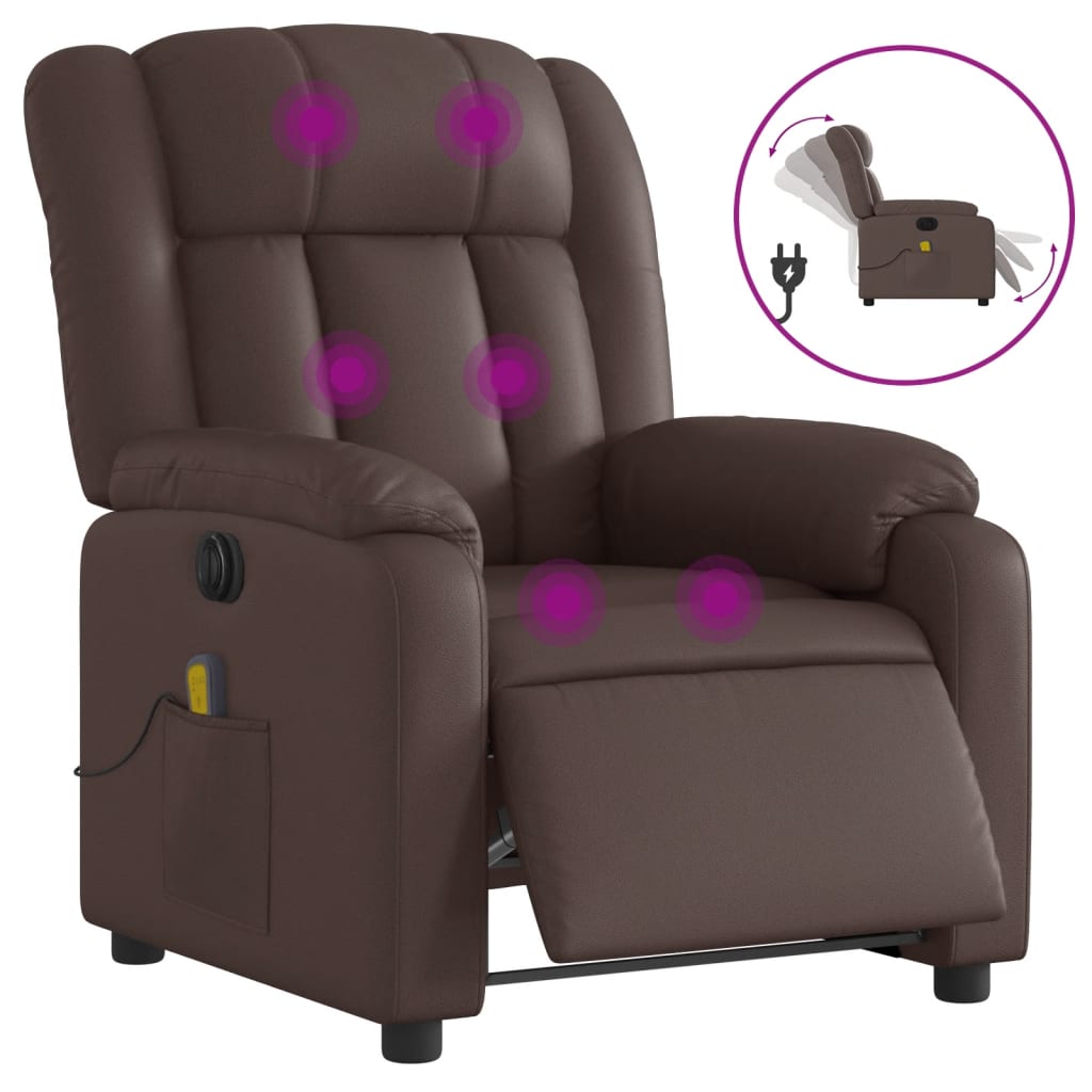 Fauteuil de massage inclinable électrique marron similicuir Fauteuils vidaXL   