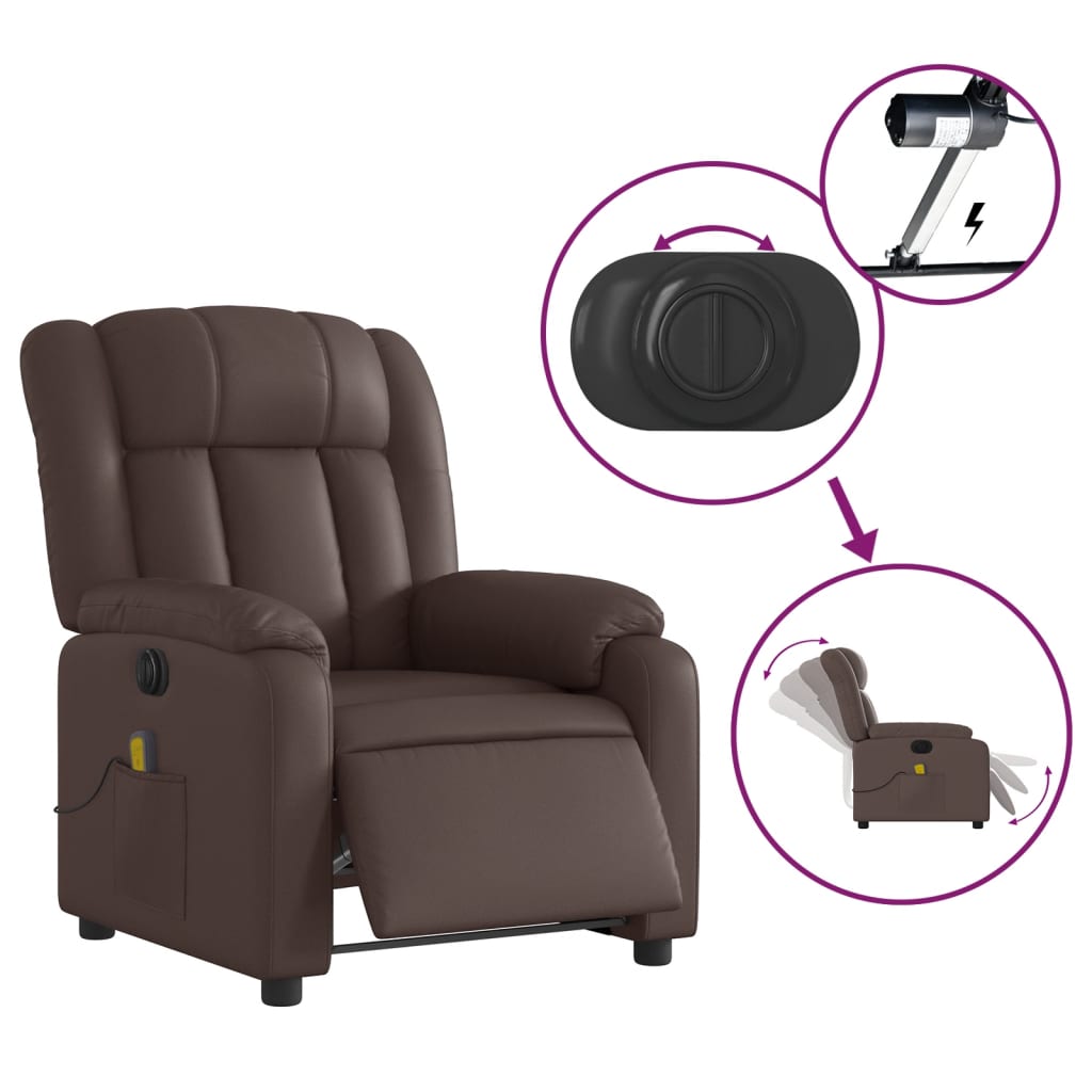 Fauteuil de massage inclinable électrique marron similicuir Fauteuils vidaXL   