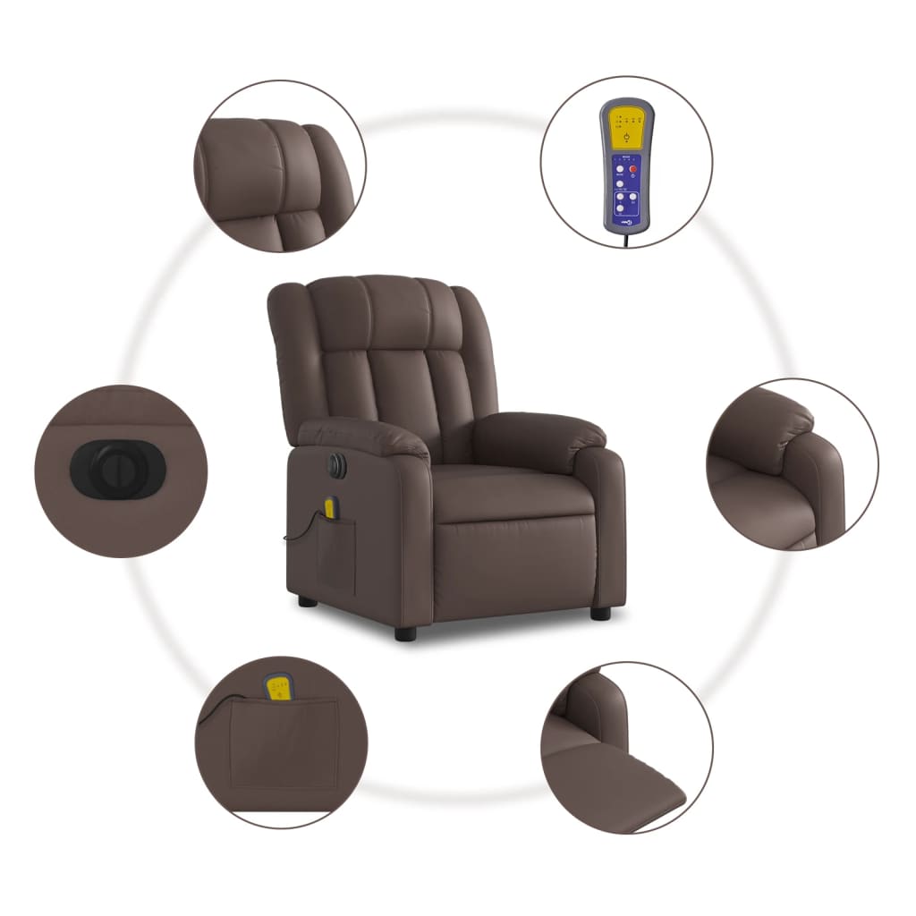 Fauteuil de massage inclinable électrique marron similicuir Fauteuils vidaXL   