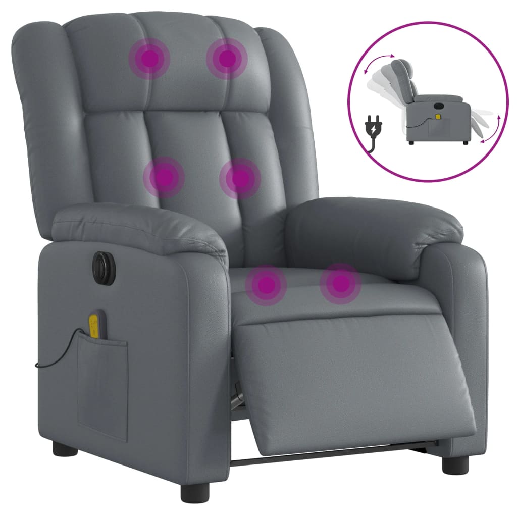 Fauteuil de massage inclinable électrique gris similicuir Fauteuils vidaXL   