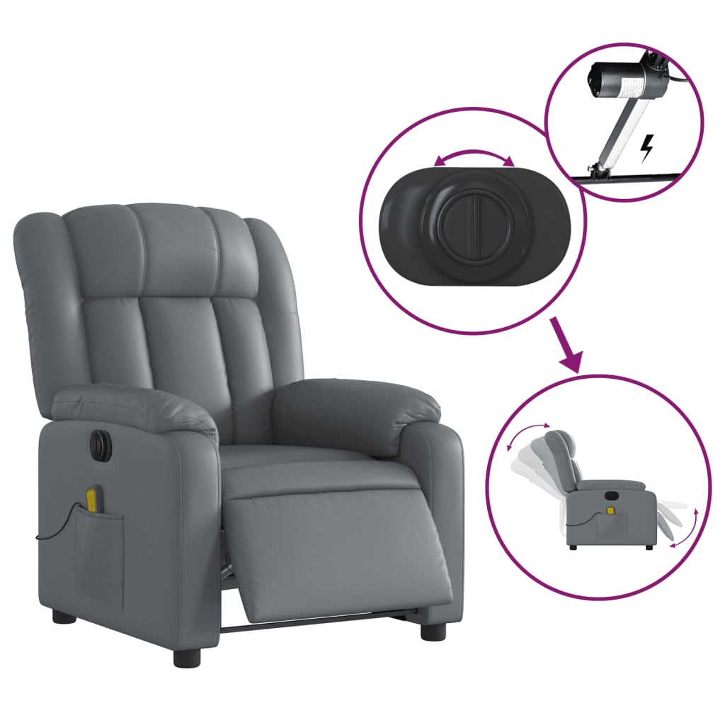 Fauteuil de massage inclinable électrique gris similicuir Fauteuils vidaXL   