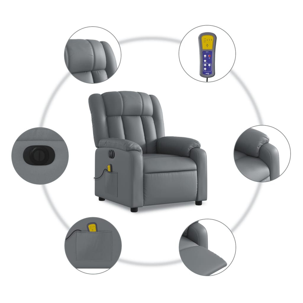 Fauteuil de massage inclinable électrique gris similicuir Fauteuils vidaXL   