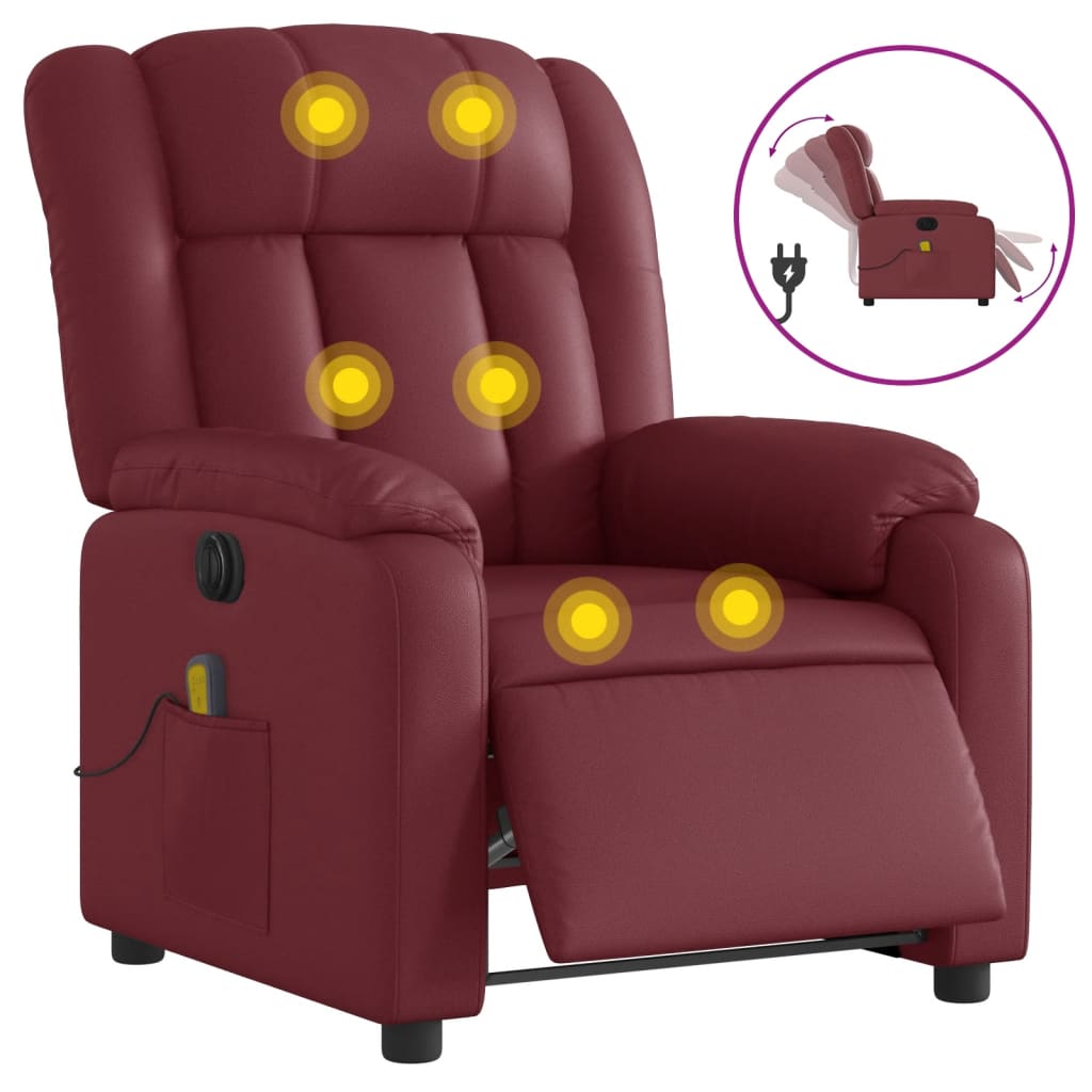 Fauteuil de massage inclinable électrique rouge bordeaux Fauteuils vidaXL   