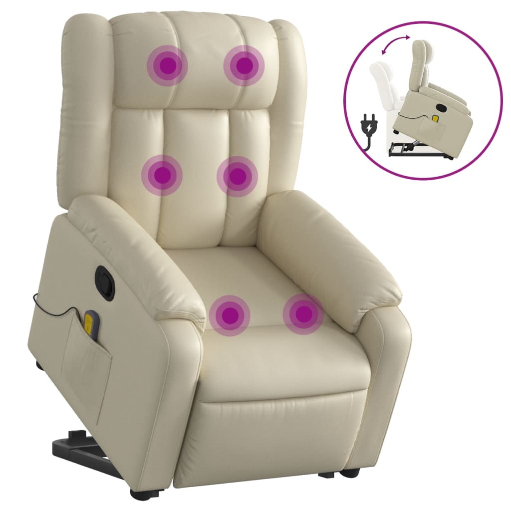 Fauteuil inclinable de massage Crème Similicuir Fauteuils vidaXL   