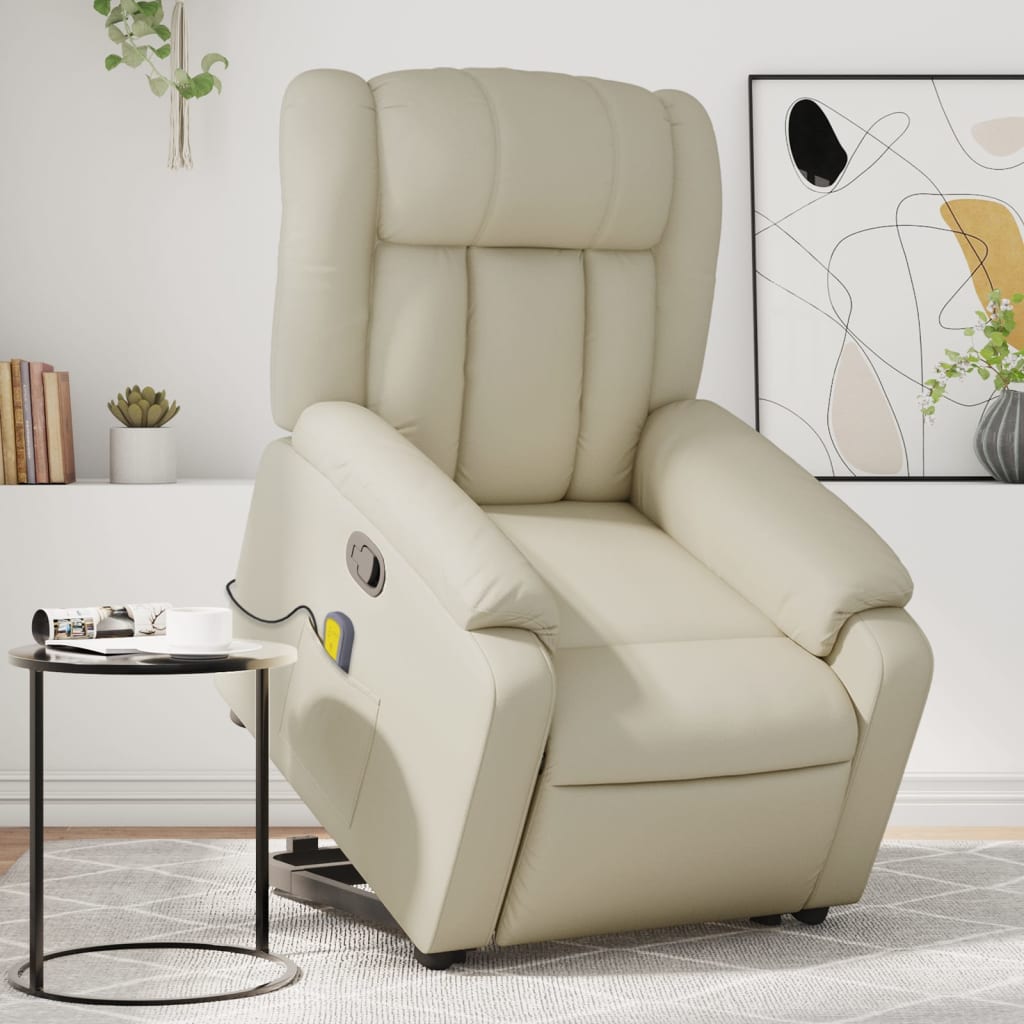 Fauteuil inclinable de massage Crème Similicuir Fauteuils vidaXL   