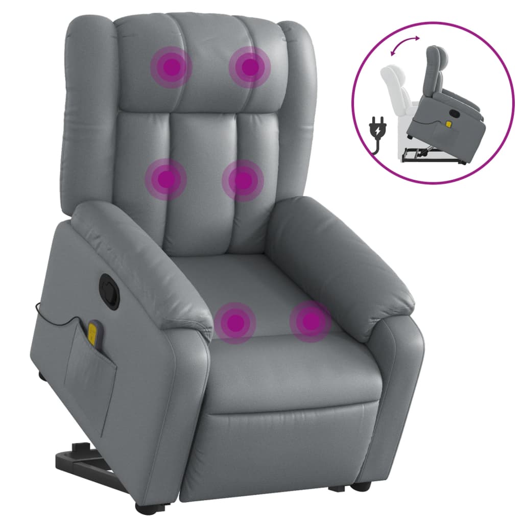 Fauteuil inclinable de massage Gris Similicuir Fauteuils vidaXL   