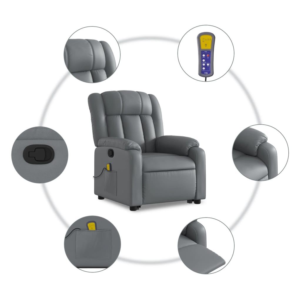 Fauteuil inclinable de massage Gris Similicuir Fauteuils vidaXL   