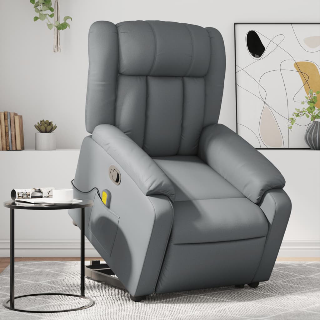 Fauteuil inclinable de massage Gris Similicuir Fauteuils vidaXL   