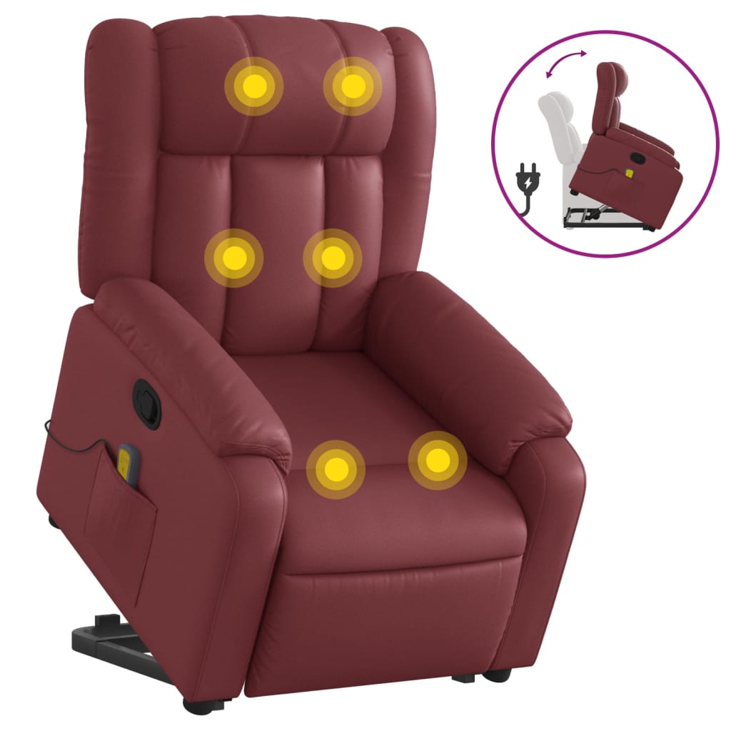 Fauteuil inclinable de massage Rouge bordeaux Similicuir Fauteuils vidaXL   