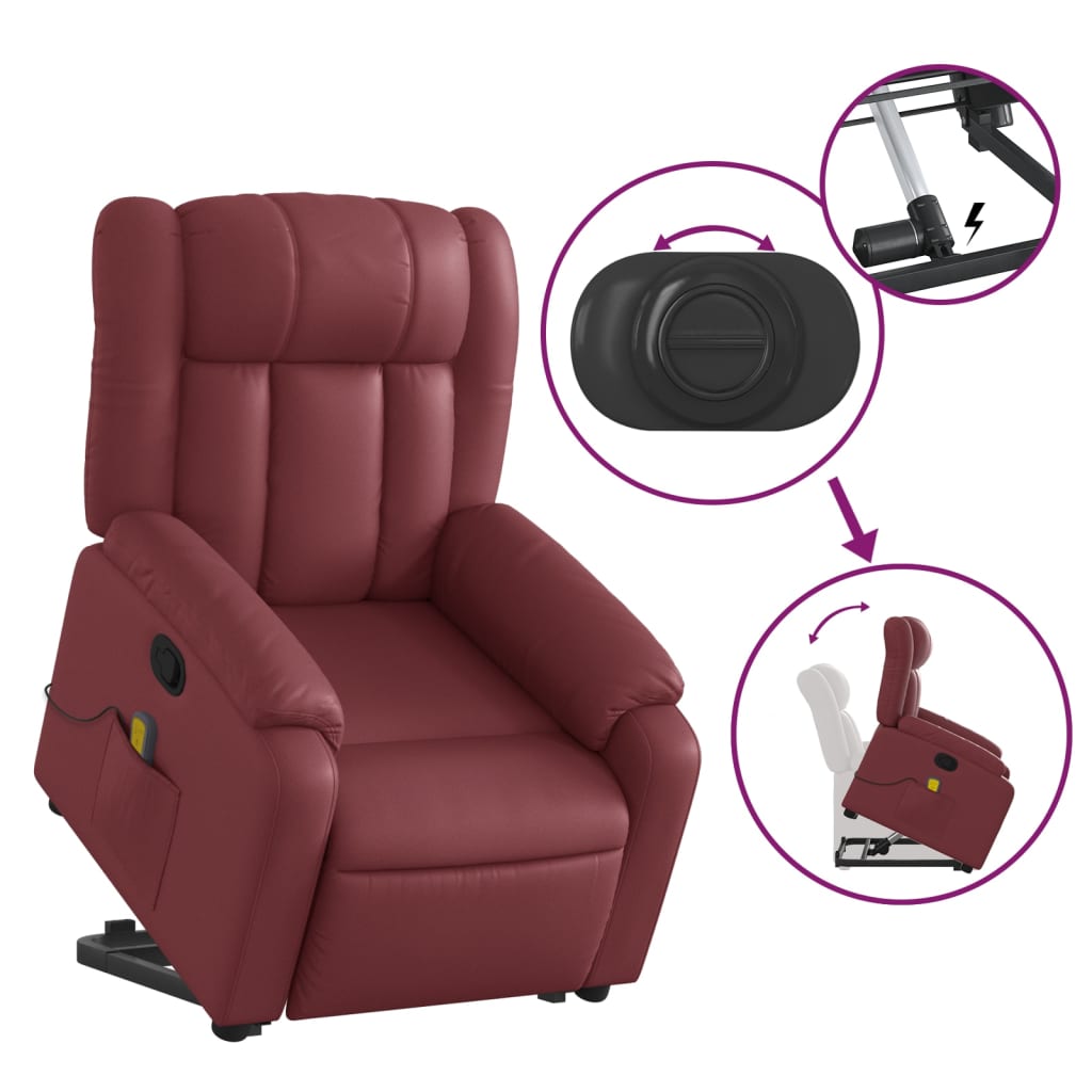 Fauteuil inclinable de massage Rouge bordeaux Similicuir Fauteuils vidaXL   