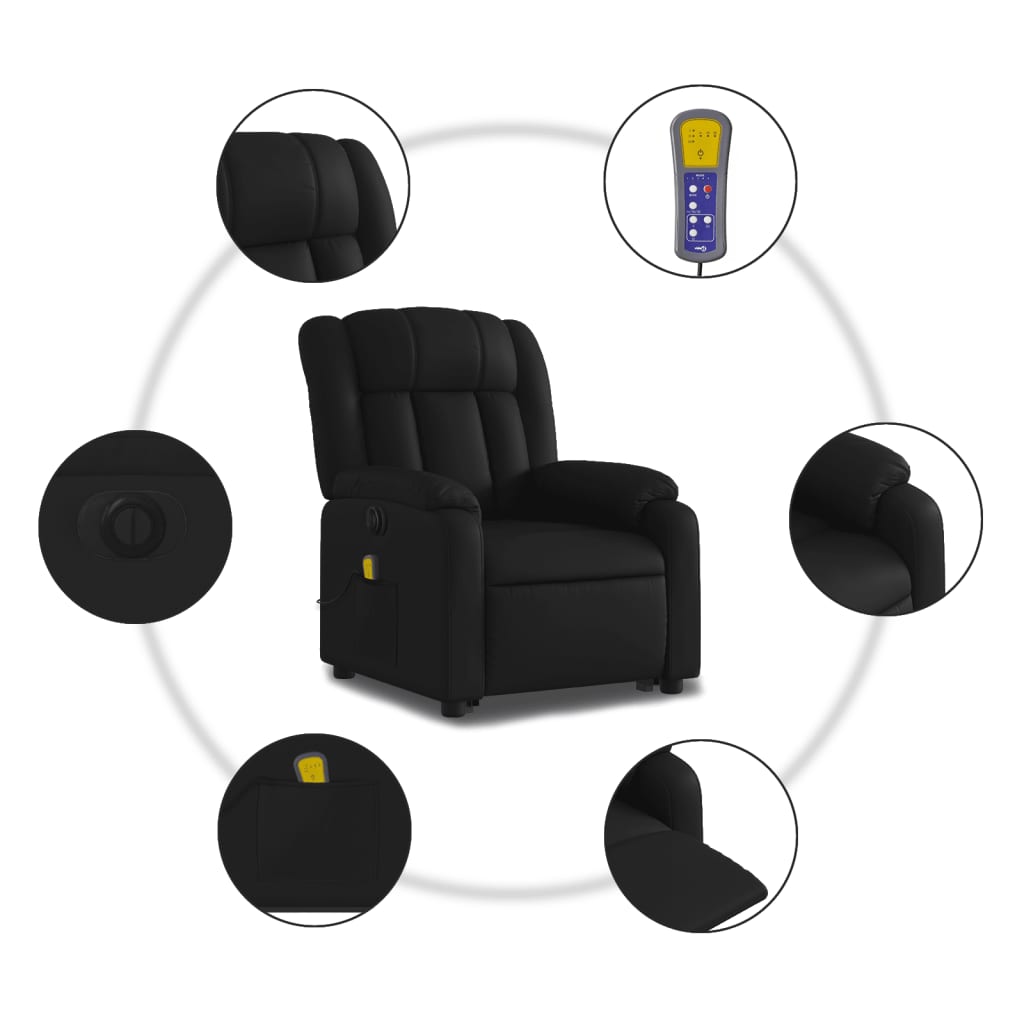 Fauteuil inclinable de massage électrique noir similicuir Fauteuils vidaXL   