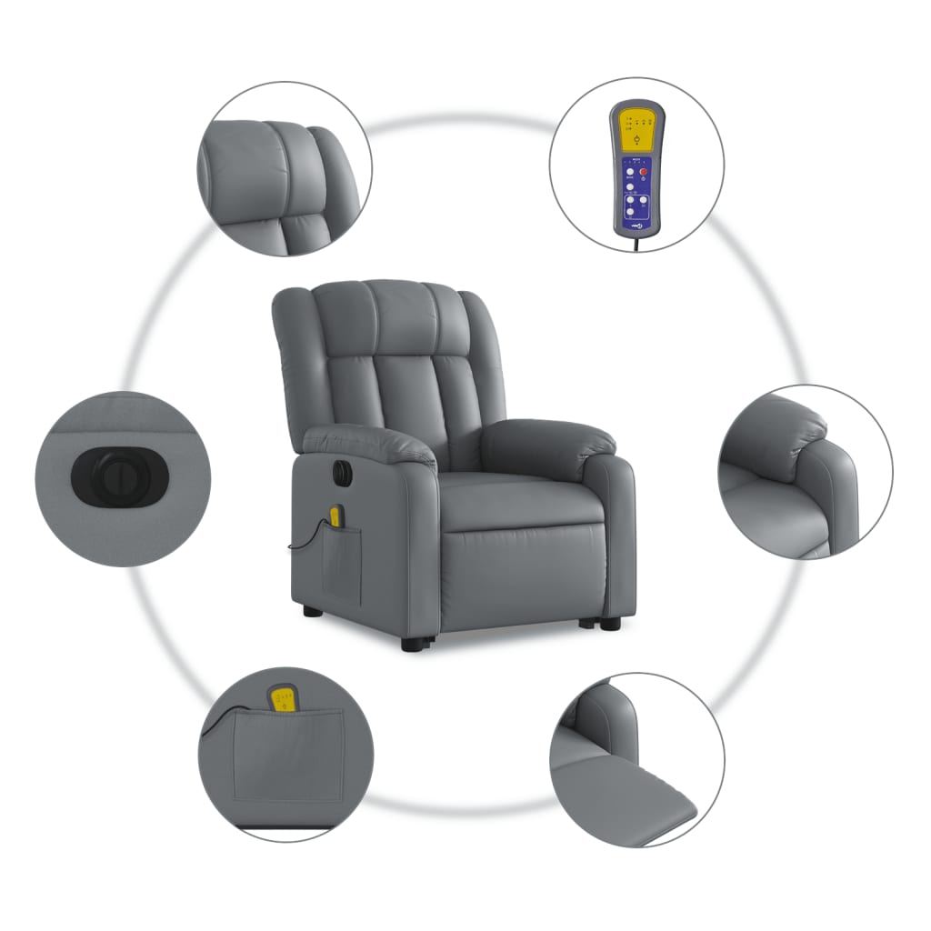 Fauteuil inclinable de massage électrique gris similicuir Fauteuils vidaXL   