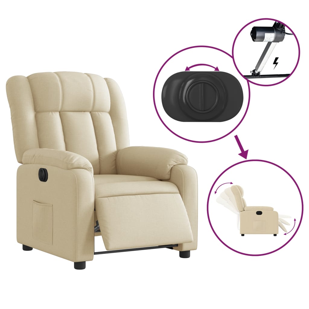 Fauteuil inclinable électrique Crème Tissu Fauteuils vidaXL   