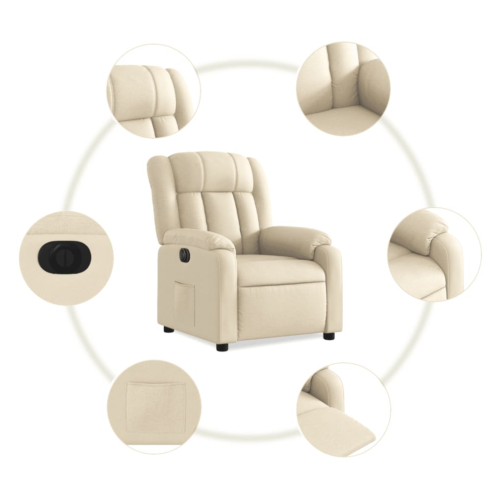 Fauteuil inclinable électrique Crème Tissu Fauteuils vidaXL   