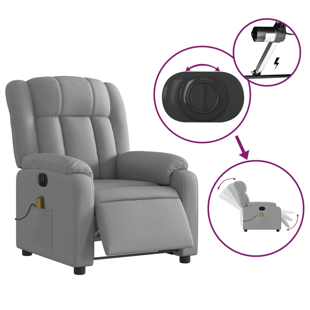 Fauteuil de massage inclinable électrique gris clair tissu Fauteuils vidaXL   