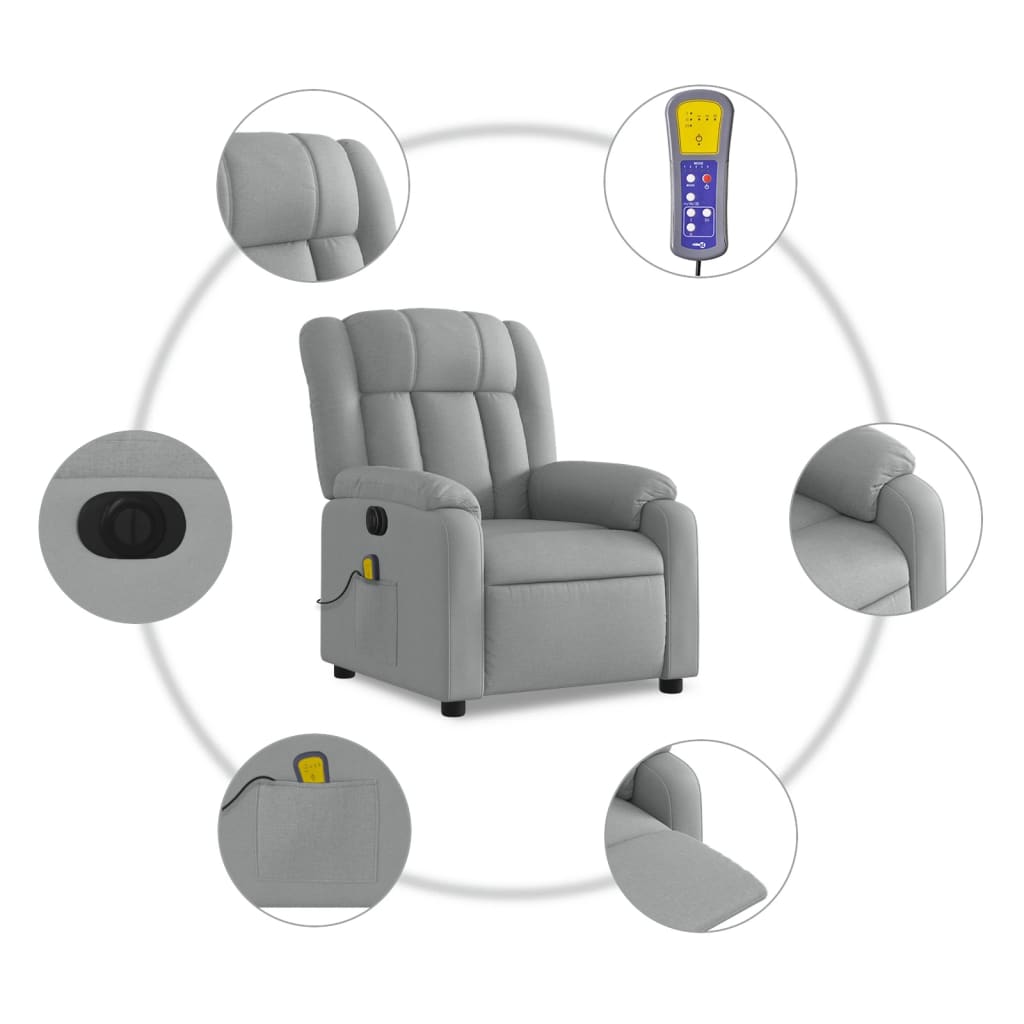 Fauteuil de massage inclinable électrique gris clair tissu Fauteuils vidaXL   