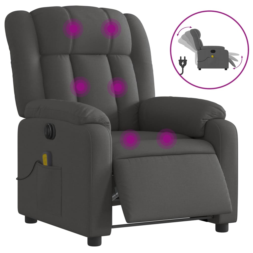 Fauteuil inclinable de massage électrique gris foncé tissu Fauteuils vidaXL   