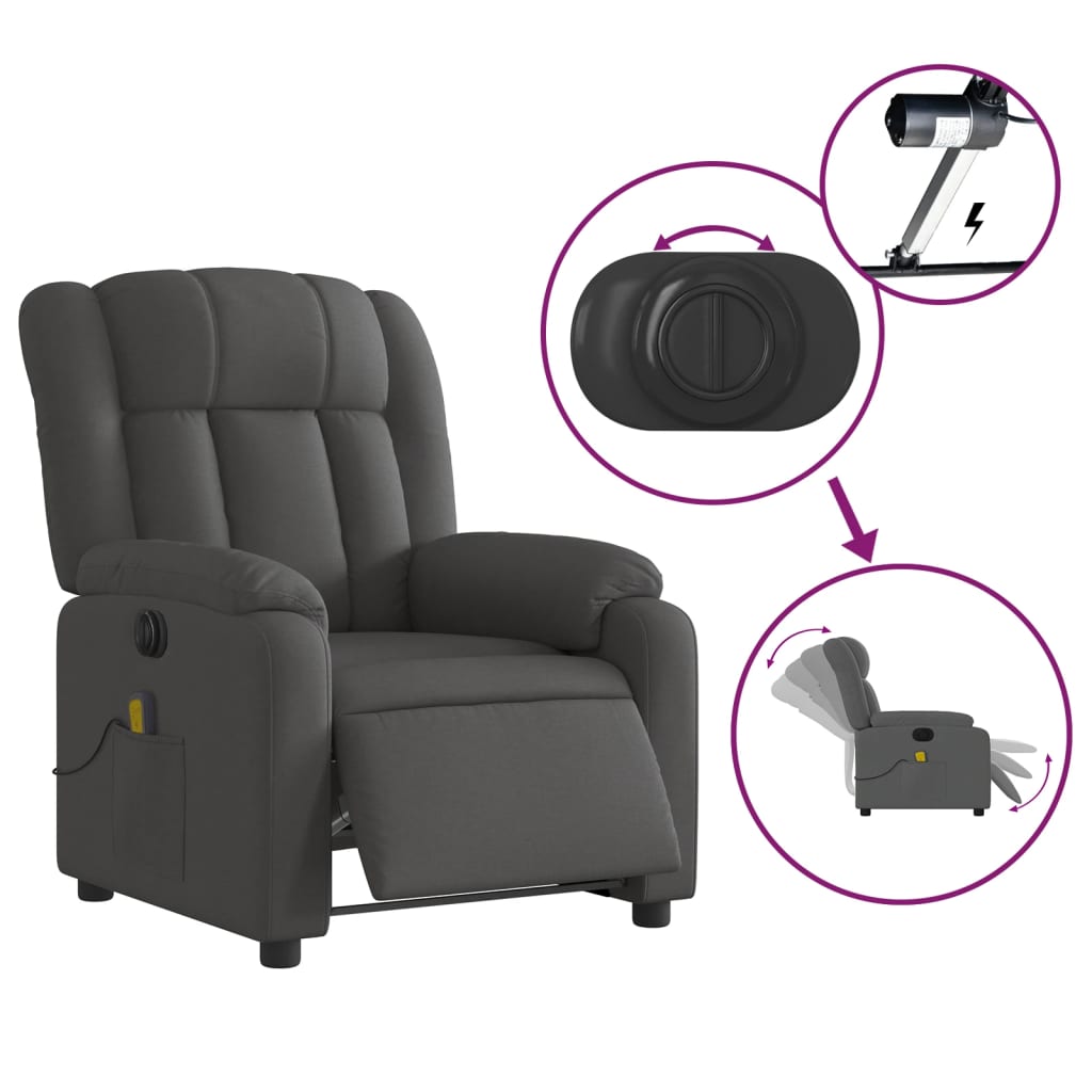 Fauteuil inclinable de massage électrique gris foncé tissu Fauteuils vidaXL   