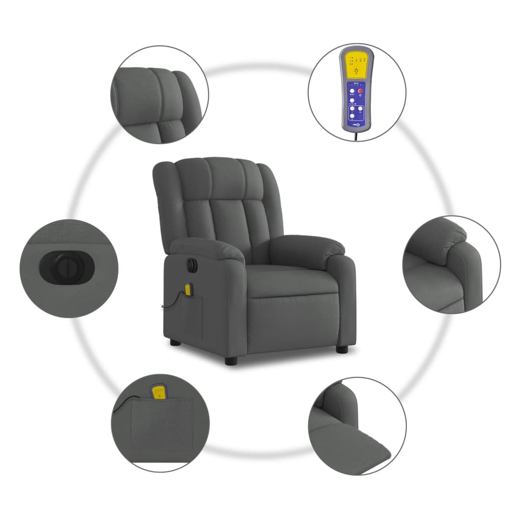 Fauteuil inclinable de massage électrique gris foncé tissu Fauteuils vidaXL   