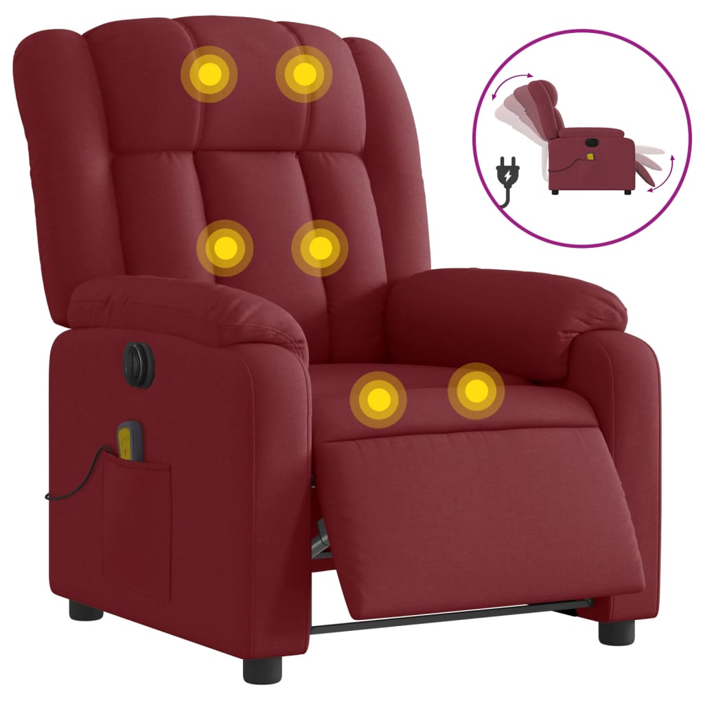 Fauteuil de massage inclinable électrique Rouge bordeaux Tissu