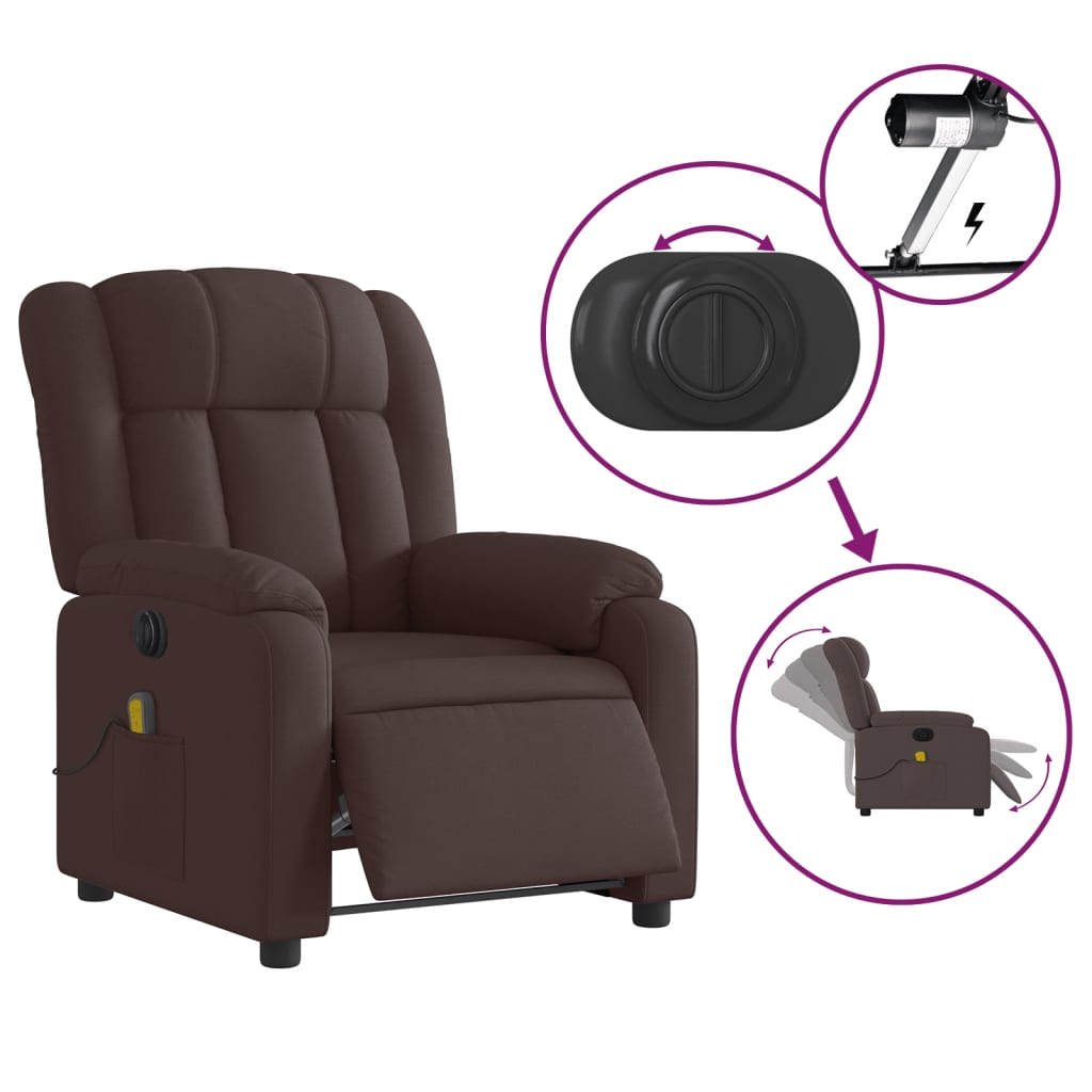 Fauteuil de massage inclinable électrique Marron foncé Tissu Fauteuils vidaXL