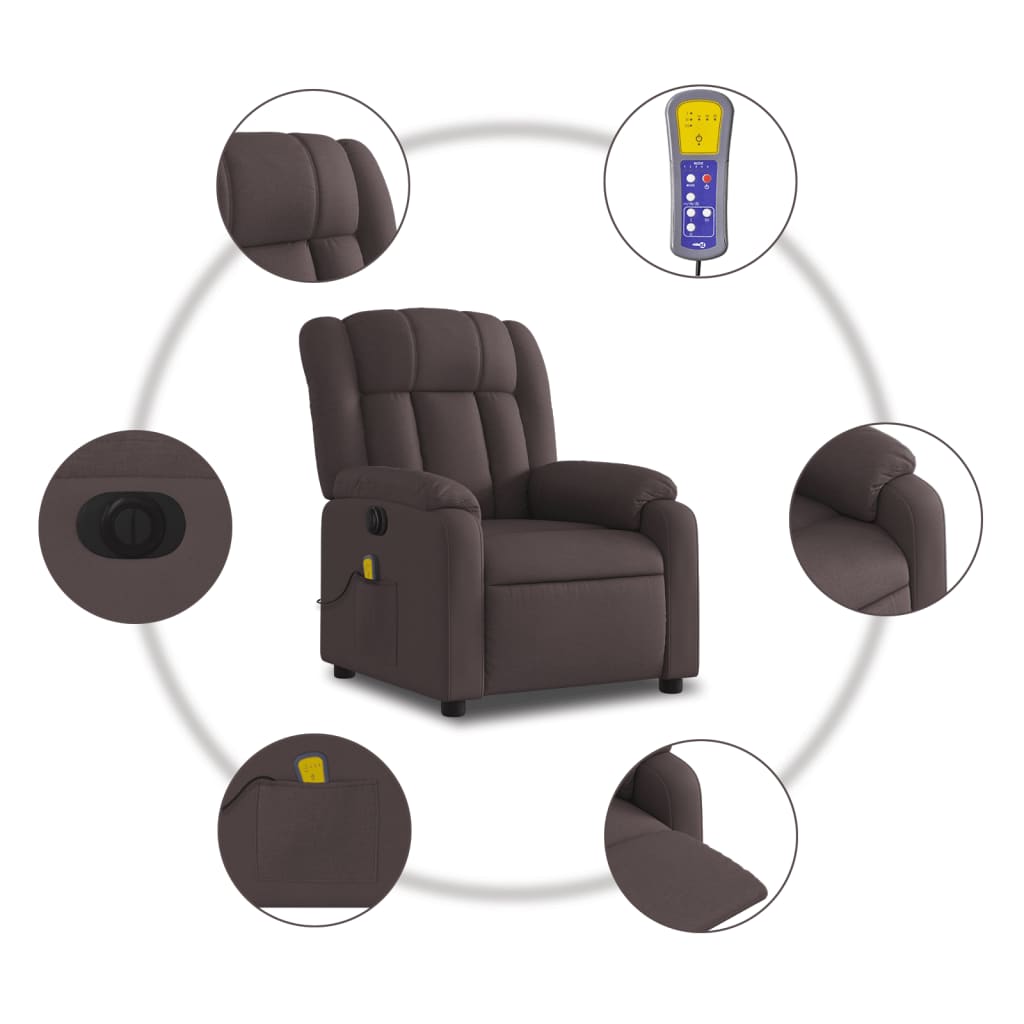 Fauteuil de massage inclinable électrique Marron foncé Tissu Fauteuils vidaXL