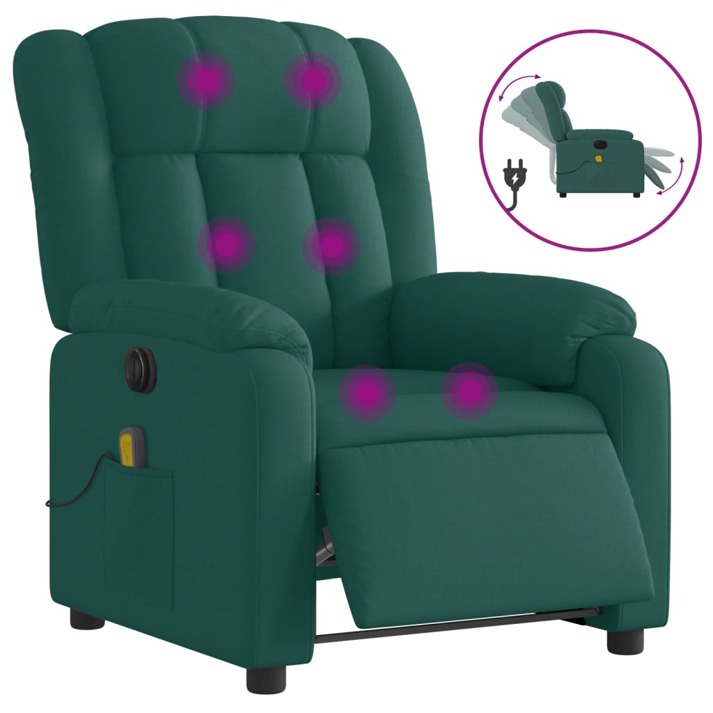 Fauteuil de massage inclinable électrique Vert foncé Tissu Fauteuils vidaXL