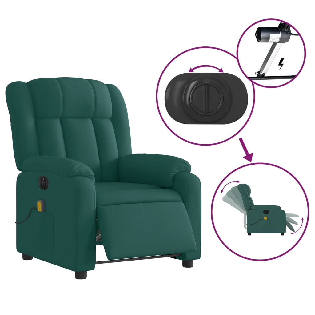 Fauteuil de massage inclinable électrique Vert foncé Tissu Fauteuils vidaXL