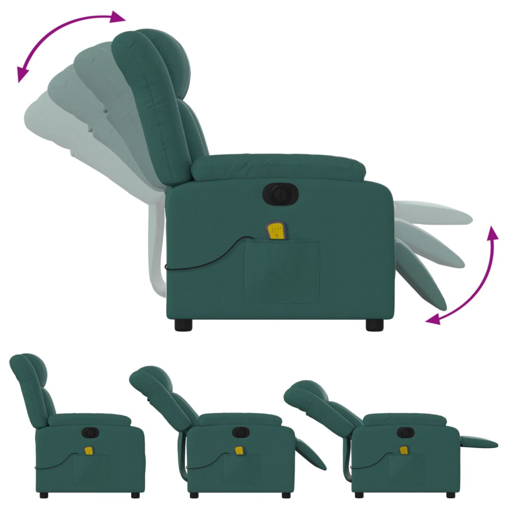 Fauteuil de massage inclinable électrique Vert foncé Tissu Fauteuils vidaXL