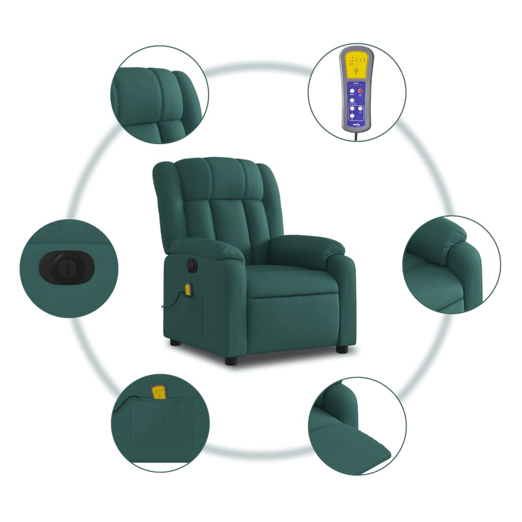 Fauteuil de massage inclinable électrique Vert foncé Tissu Fauteuils vidaXL