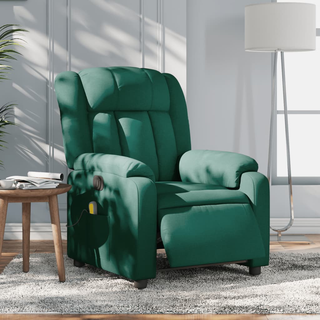 Fauteuil de massage inclinable électrique Vert foncé Tissu Fauteuils vidaXL