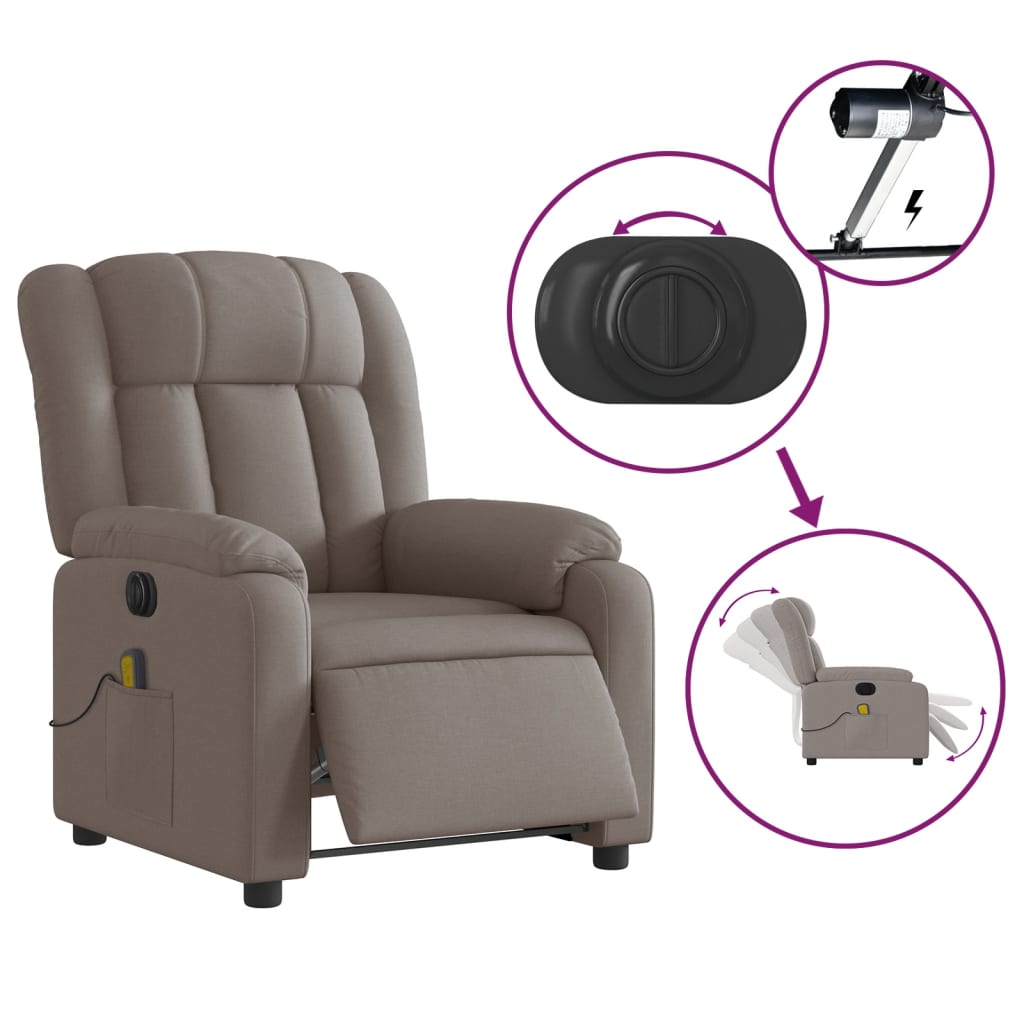 Fauteuil de massage inclinable électrique Taupe Tissu - Xios Store SNC