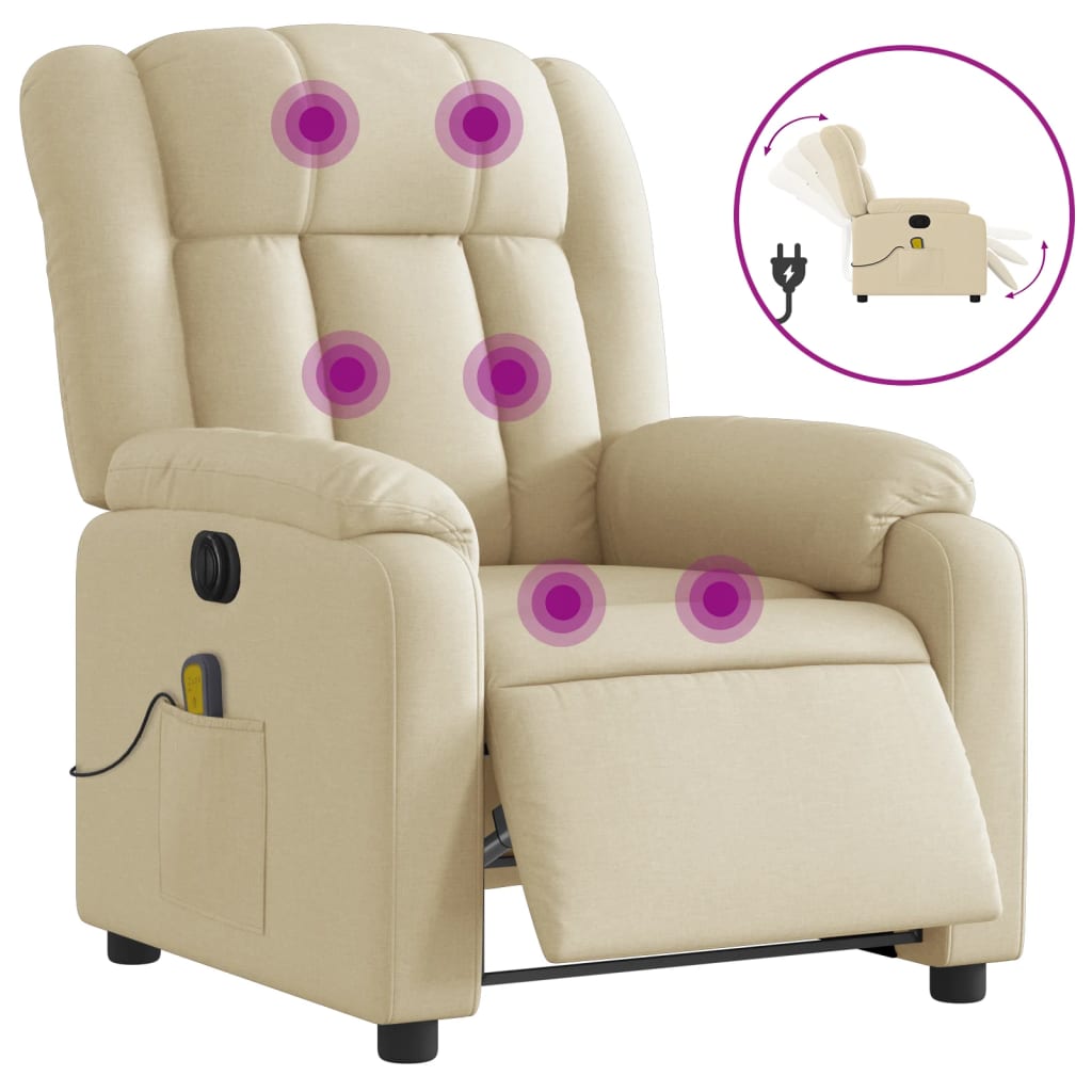 Fauteuil inclinable de massage électrique crème tissu Fauteuils vidaXL