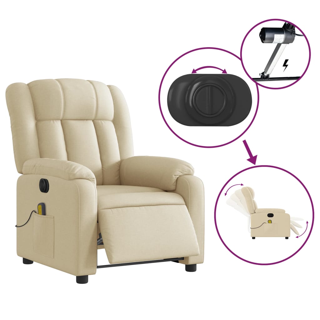 Fauteuil inclinable de massage électrique crème tissu Fauteuils vidaXL