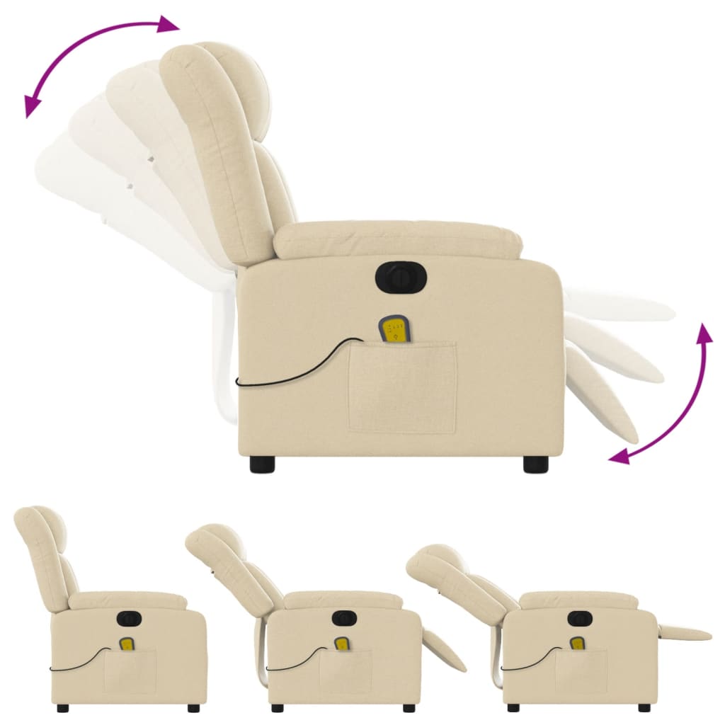 Fauteuil inclinable de massage électrique crème tissu Fauteuils vidaXL