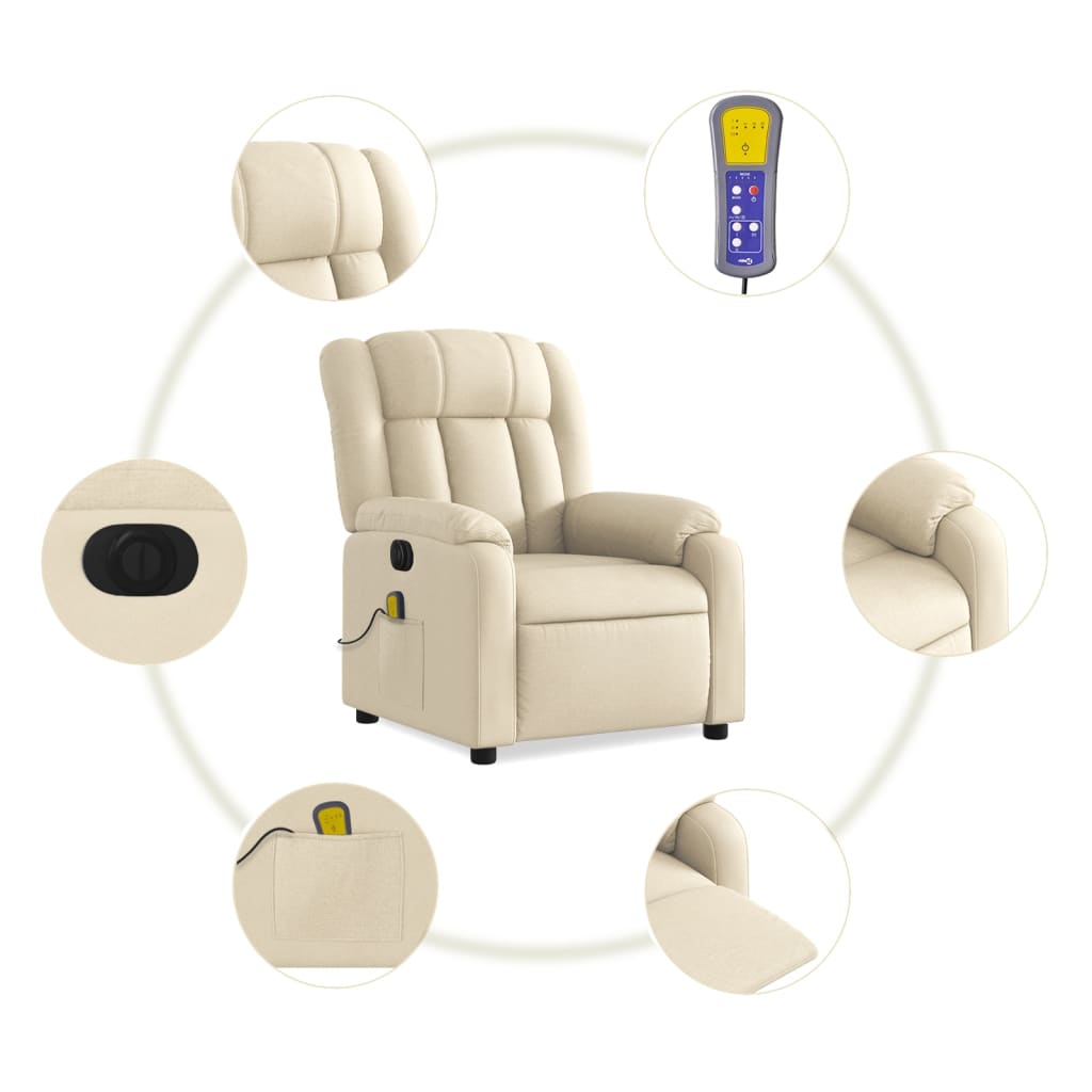 Fauteuil inclinable de massage électrique crème tissu Fauteuils vidaXL