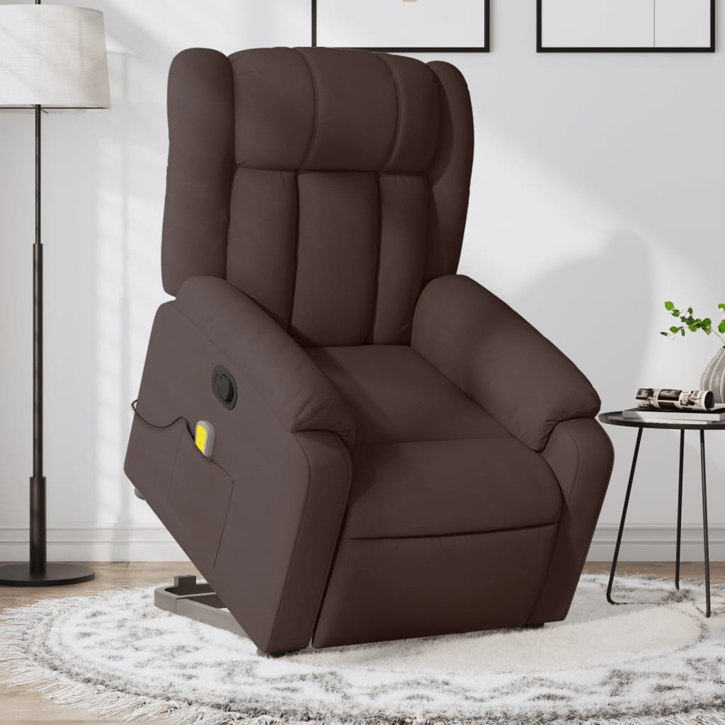 Fauteuil inclinable de massage Marron foncé Tissu Fauteuils vidaXL