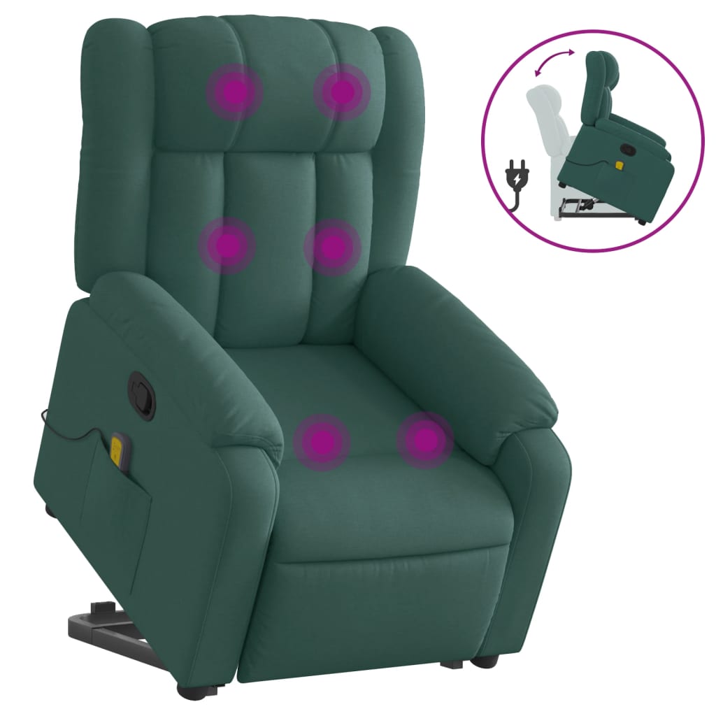 Fauteuil inclinable de massage Vert foncé Tissu Fauteuils vidaXL