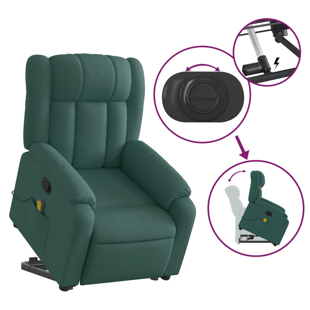 Fauteuil inclinable de massage Vert foncé Tissu Fauteuils vidaXL