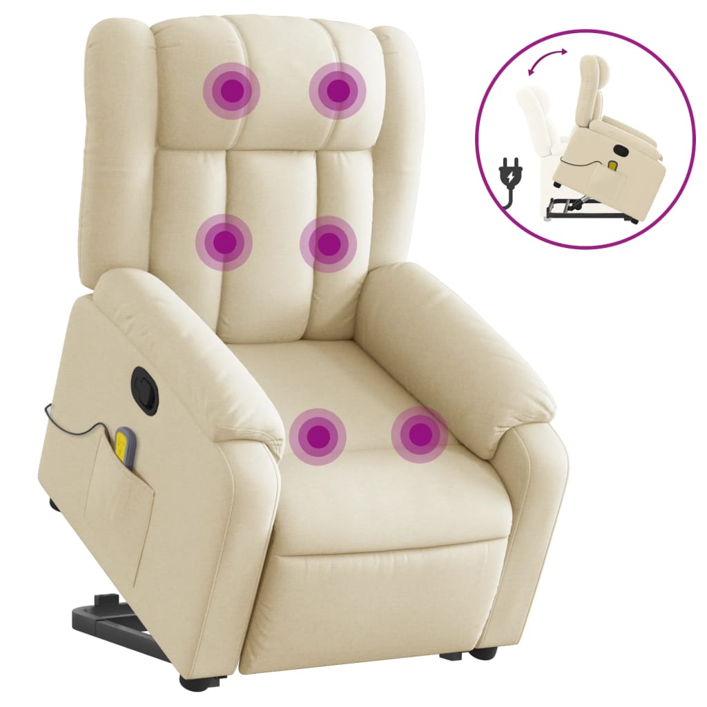 Fauteuil inclinable de massage Crème Tissu Fauteuils vidaXL