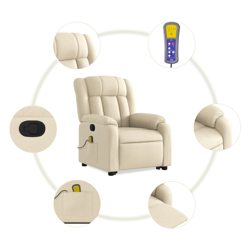 Fauteuil inclinable de massage Crème Tissu Fauteuils vidaXL